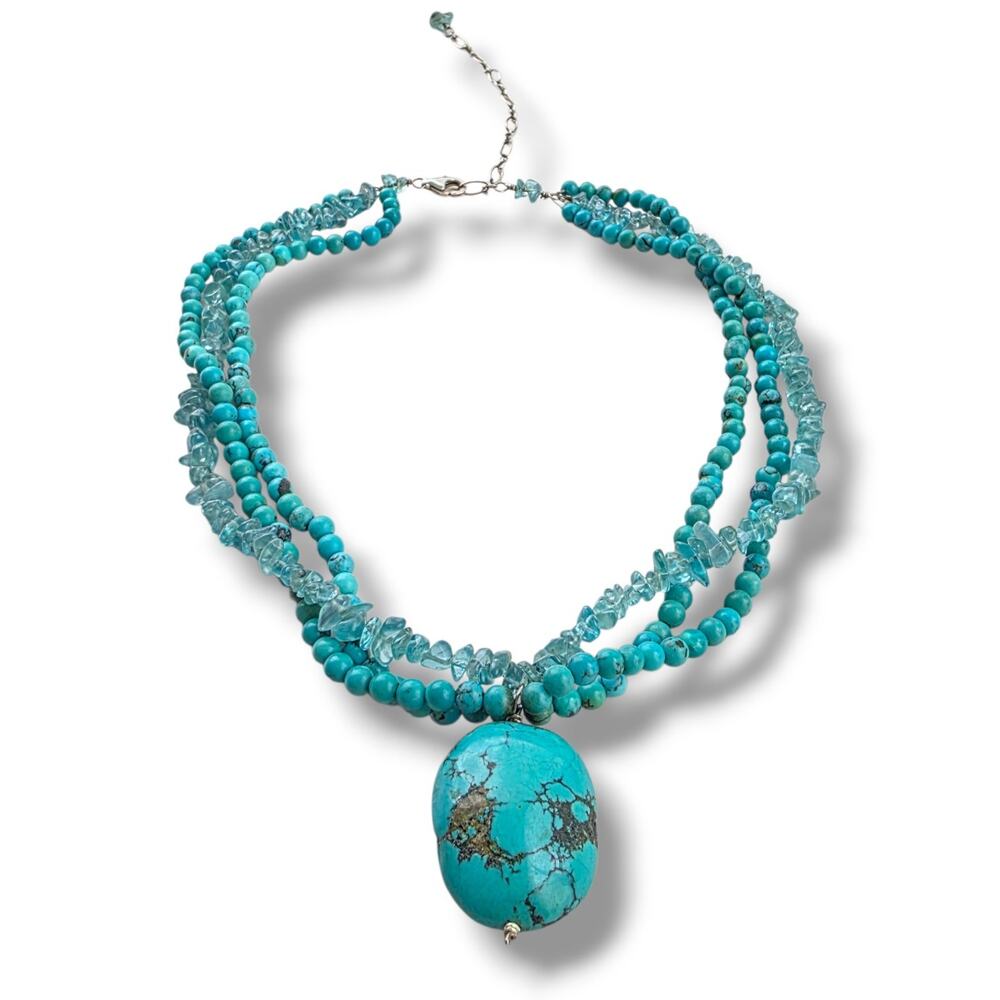 Handmade 925 Stamped Sterling Silver Choker Necklace‎ Turquoise Aquamarine New